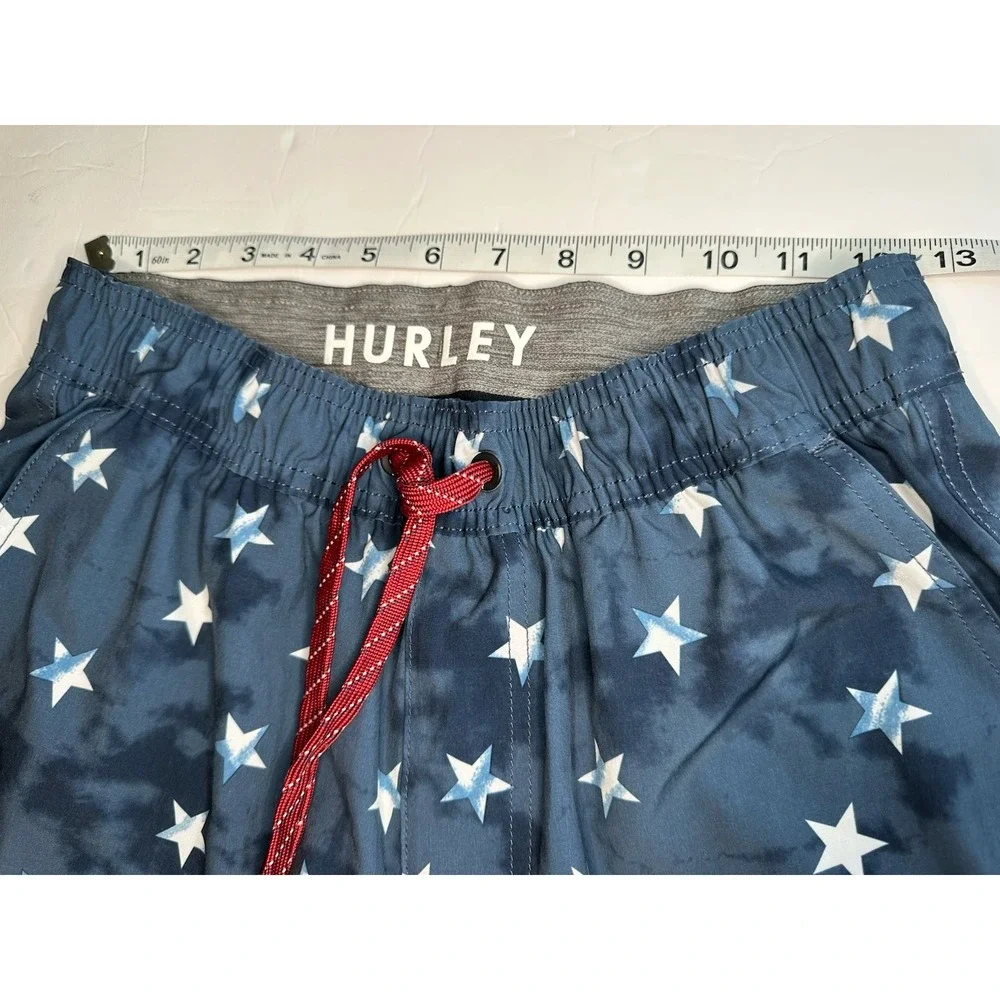 Hurley Men's Swim Trunks Small Blue Star Print Tie Dye Mesh‎ Lined Drawstring